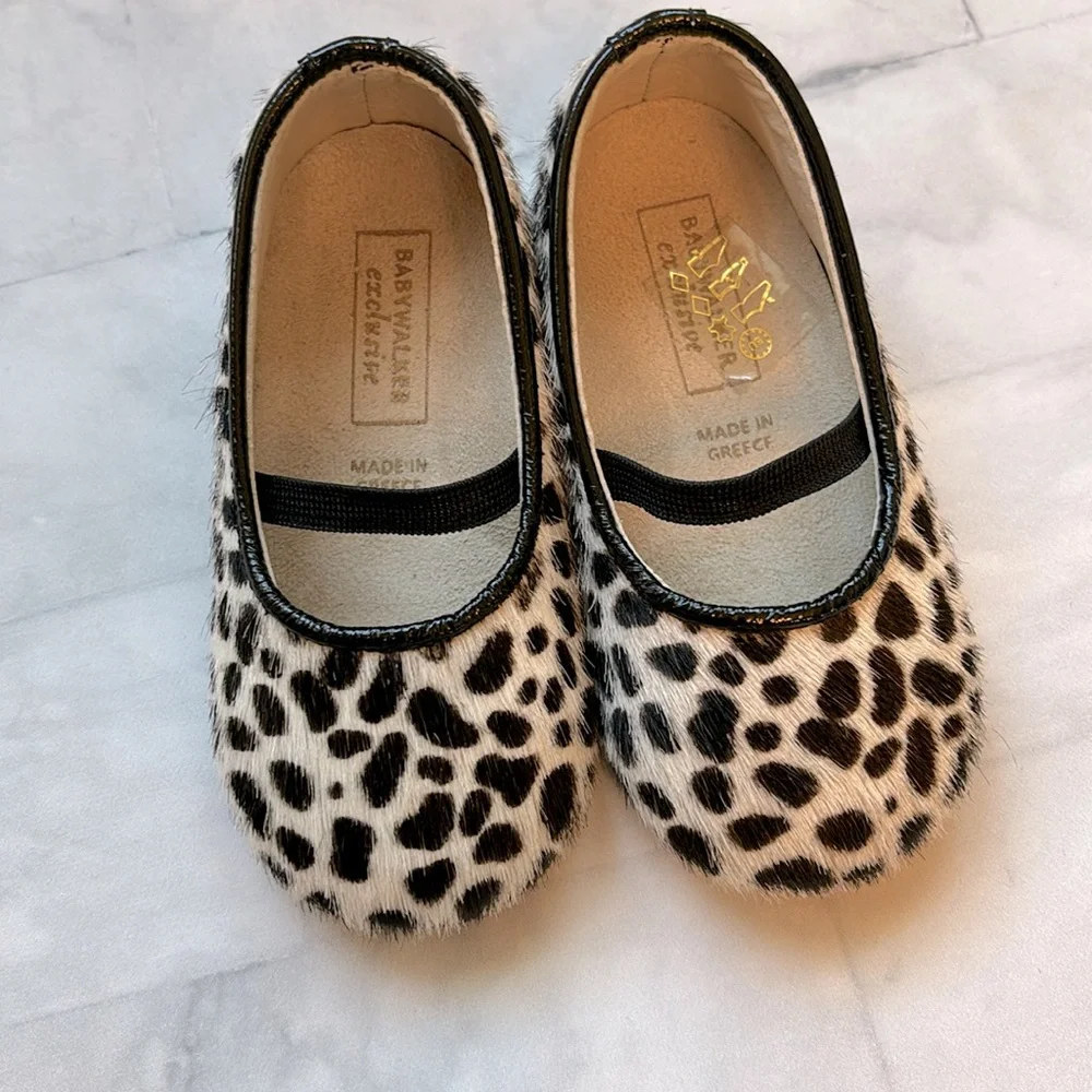 Babywalker Black & White Leopard Print Calf-Hair Flats for Baby Girls